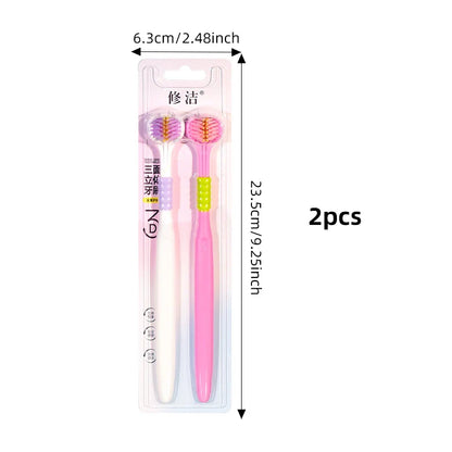 2/4/6pcs Adult Toothbrushes 3 Sided Soft Bristles Tongue Scraper Deep Cleaning Health Oral Care Family Couple Travel Tooth Brush