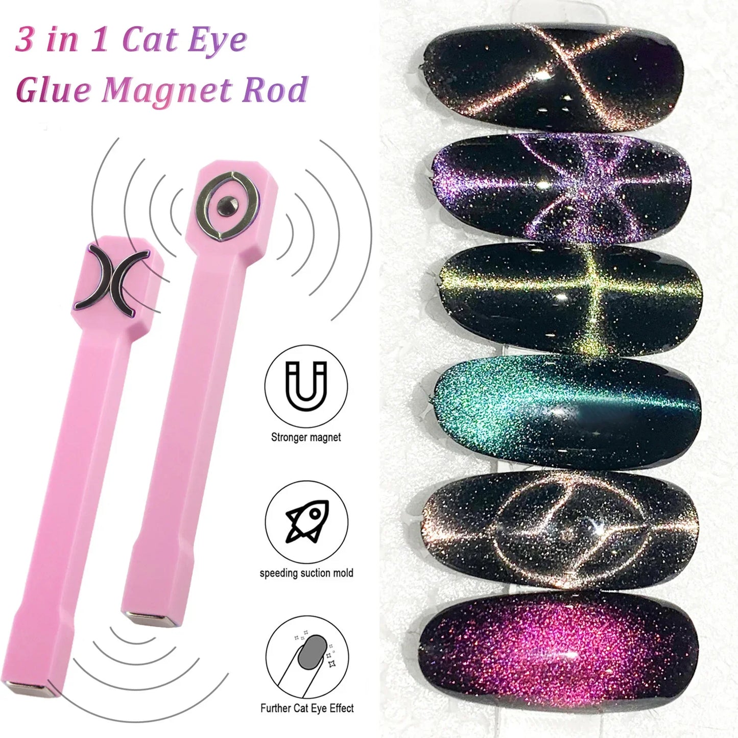 3 in 1 Nail Magnet Tool Strong Cat Eye Magnet for Nails Gel Polish,3 in 1 Cateye Magnetic Tool for Nail Art