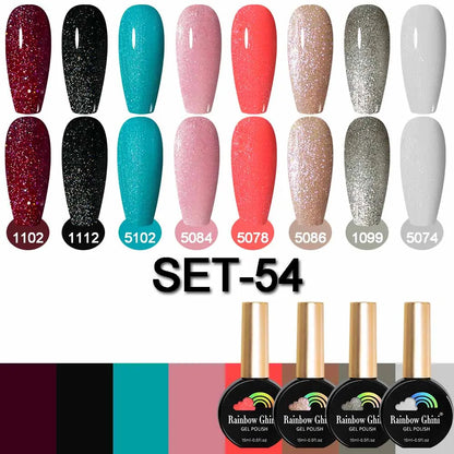 Rainbow Ghini 15ML 8Pcs/Set Nude Glitter Gel Nail Polish HEMA TPO FREE Colorful Nail UV LED Hybrid Gel Varnish All For Manicure