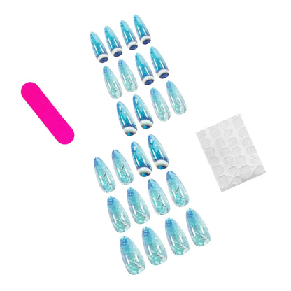 Medium fake nails for women gilrs gradient blue pink starry sky star moon Y2K design Almond nail tips press on false nail set