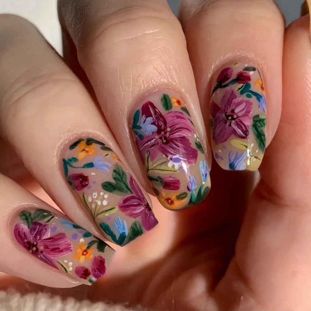 24pcs Red Rose Fake Nails Long Flower Ballet Press on Nails Design French False Nail Full Cover Wearable Fake Nail Tips Art