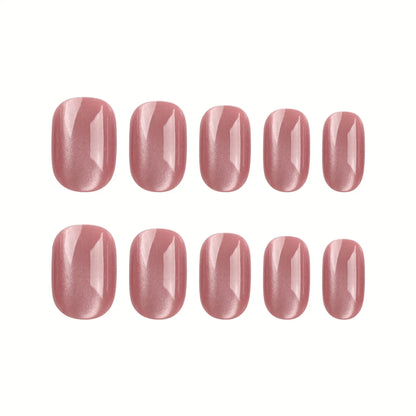 24pcs/set cat eyes fake nails for women girls red brown green blue grey sparkling short tips faux ongles press on false nail