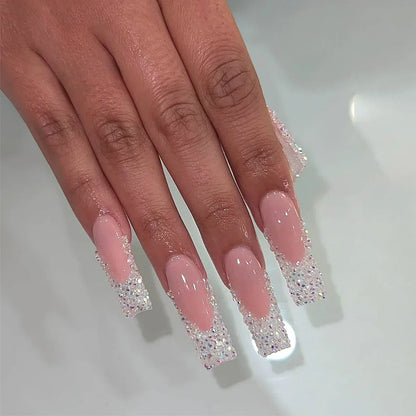 24Pcs Long Square False Nails Simple White French Fake Nails Wearable Ballet Coffin Full Cover Nail Tips Acrylic Press on Nails