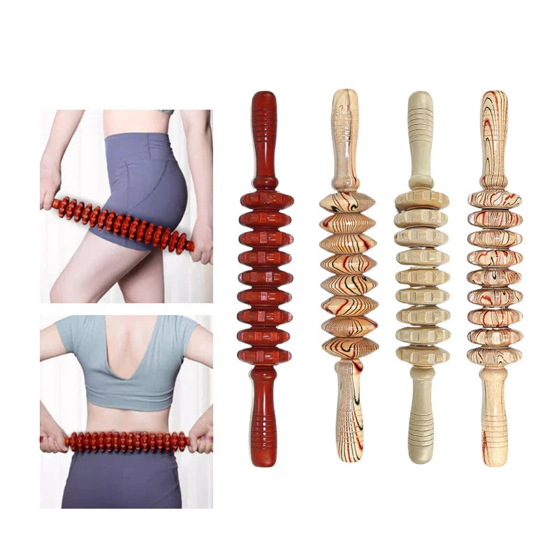 Natural Curved Wooden Massage Roller for Waist and Back, Multi-Functional Body Roller for Cellulite Reduction & Muscle Tension