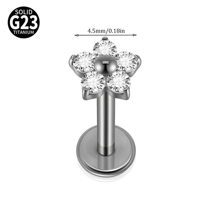 1/5PCS F-136 Implant Titanium Different Size Flower Zirconia Labret 16G Internal Threaded Cartilage Helix Lobe Earring Piercing