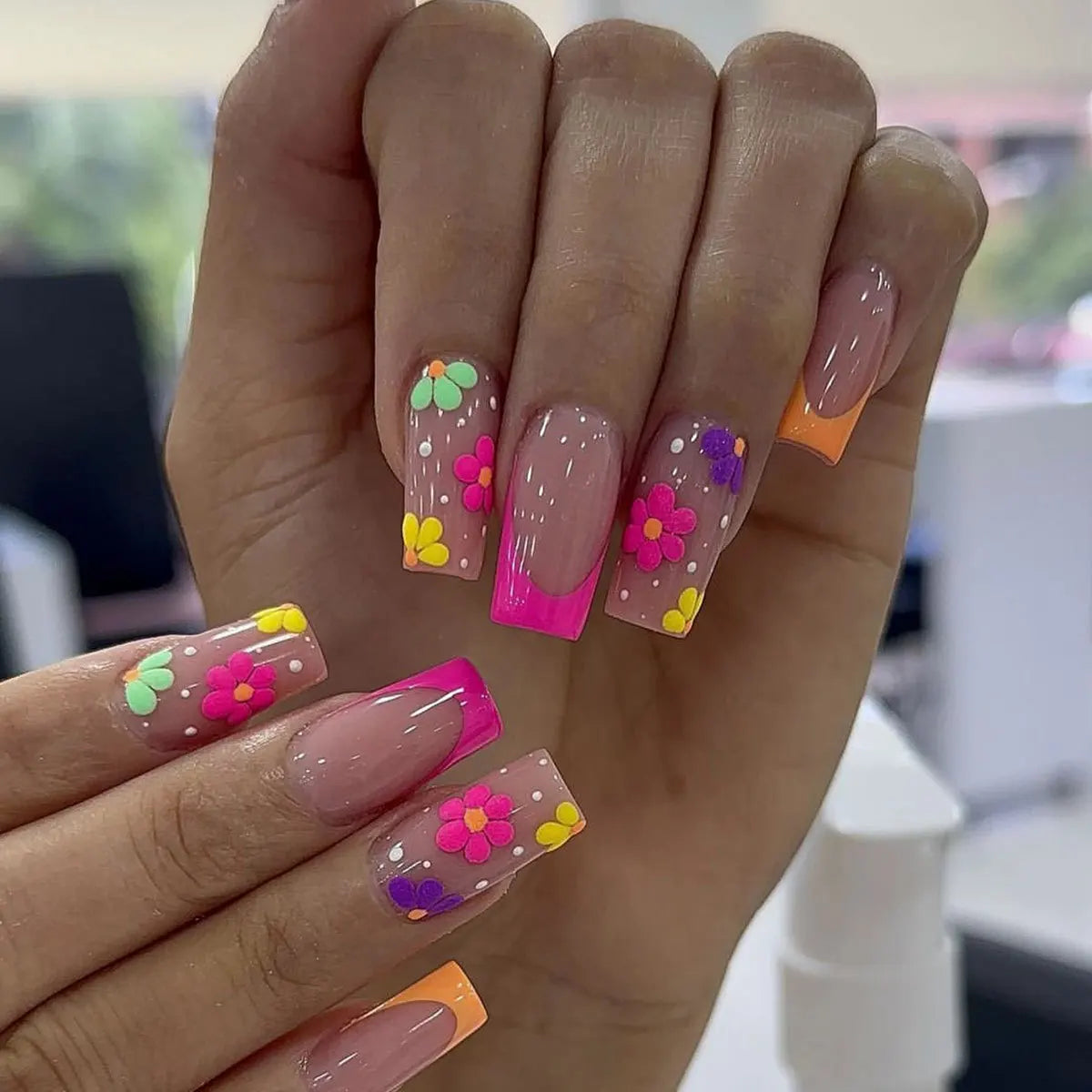 24pcs Press on Nails Flower Design Mid-length Ballet False Nail Fashion Brown Full Cover Manicure Tips Datachable Fake Nails Set