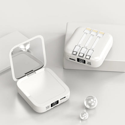 20000mAh Power Bank with Makeup Mirror Detachable Digital Display External Battery Built in Cable for iPhone Samsung