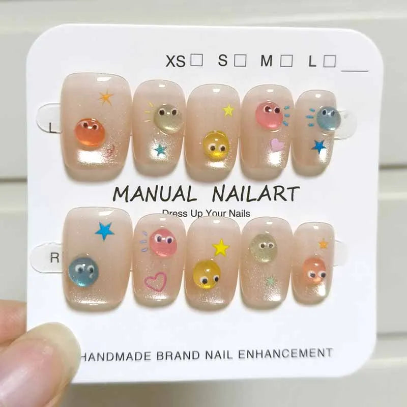 10Pcs French Style New Cute 3D Small Eyes Wearable Nails Patch Nail and Nail Accessories Press on Nails Detachable Nail Tips
