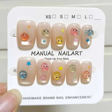 10Pcs French Style New Cute 3D Small Eyes Wearable Nails Patch Nail and Nail Accessories Press on Nails Detachable Nail Tips