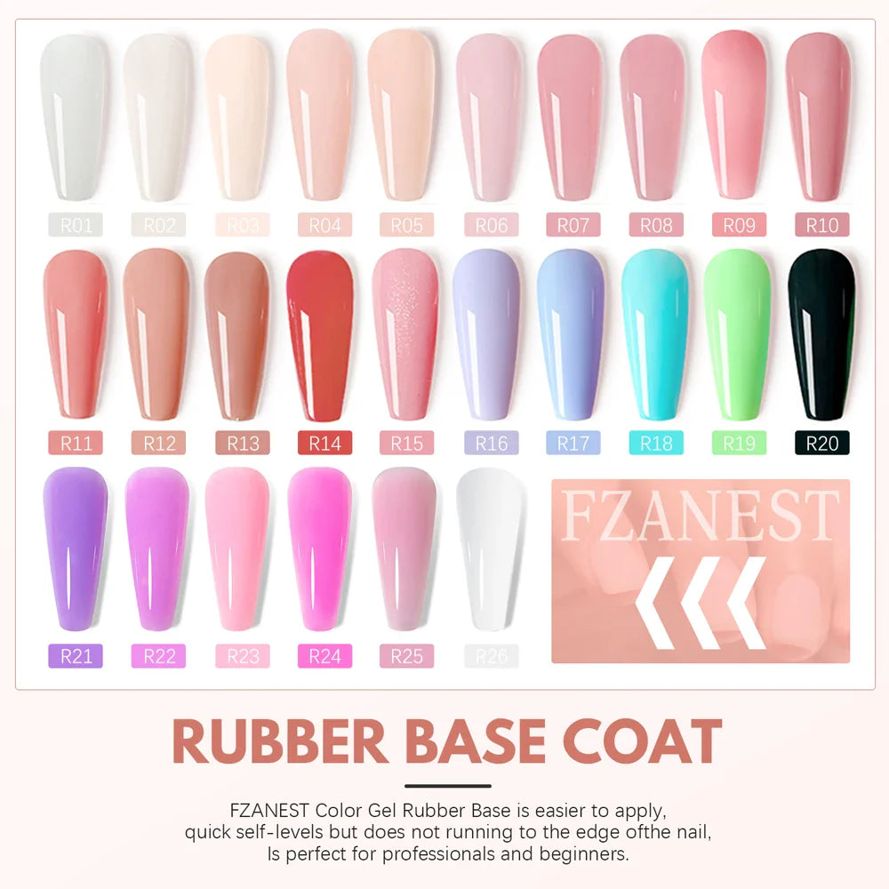 FZANEST 5 in 1 Multifunctional Rubber Base Gel Rubber Builder Base Nail Gel Nude Color Extension Nail Strengthen Gel Nails