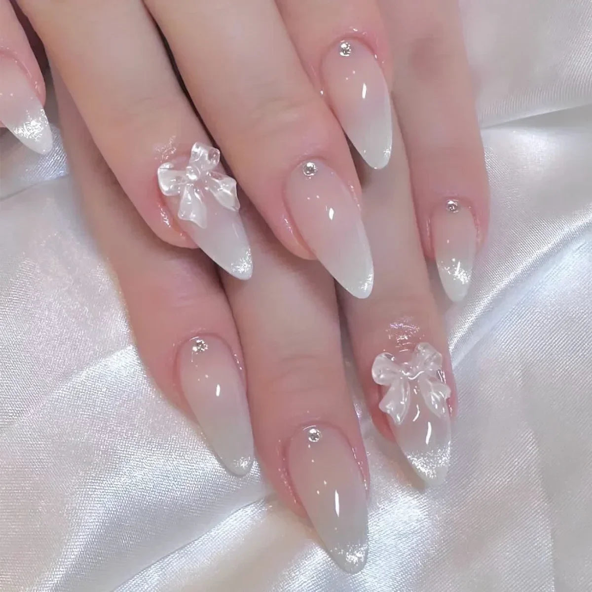24Pcs Almond Press-On Nails in Pink Cat Eye with Heart & Strawberry Designs – Glossy Acrylic Stick-On Nails for Women & Girls