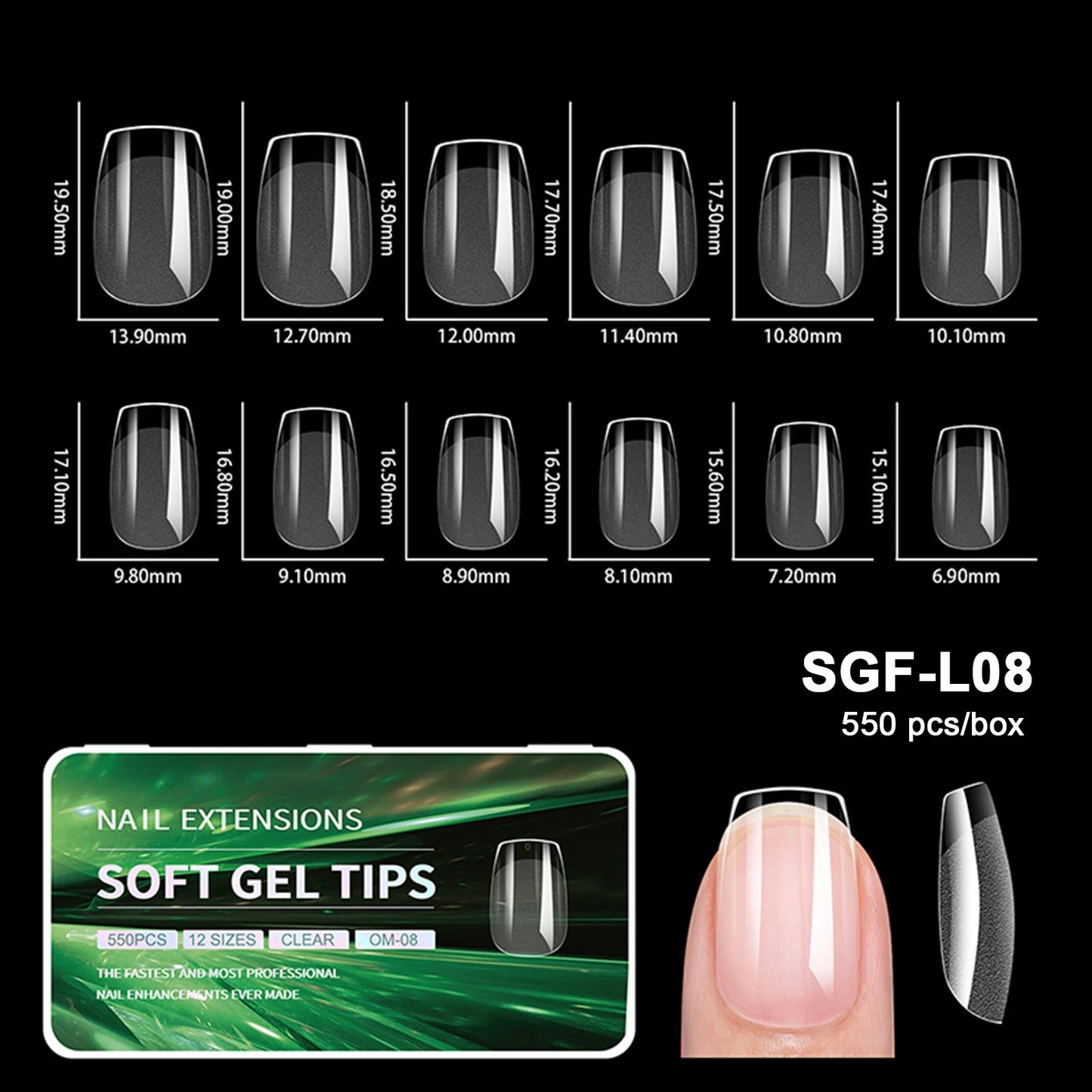 550pcs Soft Gel Nail Tips False Nails Tip Semi-matte Fingertip French Coffin Almond Capsules Full Cover Nails Extension Tools