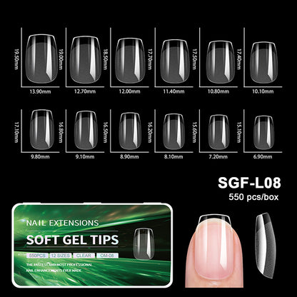 550pcs Soft Gel Nail Tips False Nails Tip Semi-matte Fingertip French Coffin Almond Capsules Full Cover Nails Extension Tools