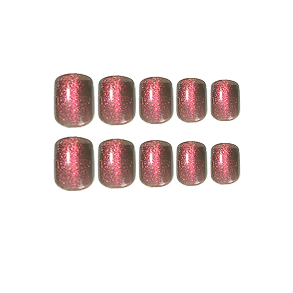 24pcs/set cat eyes fake nails for women girls red brown green blue grey sparkling short tips faux ongles press on false nail