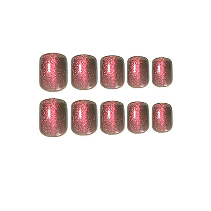 24pcs/set cat eyes fake nails for women girls red brown green blue grey sparkling short tips faux ongles press on false nail