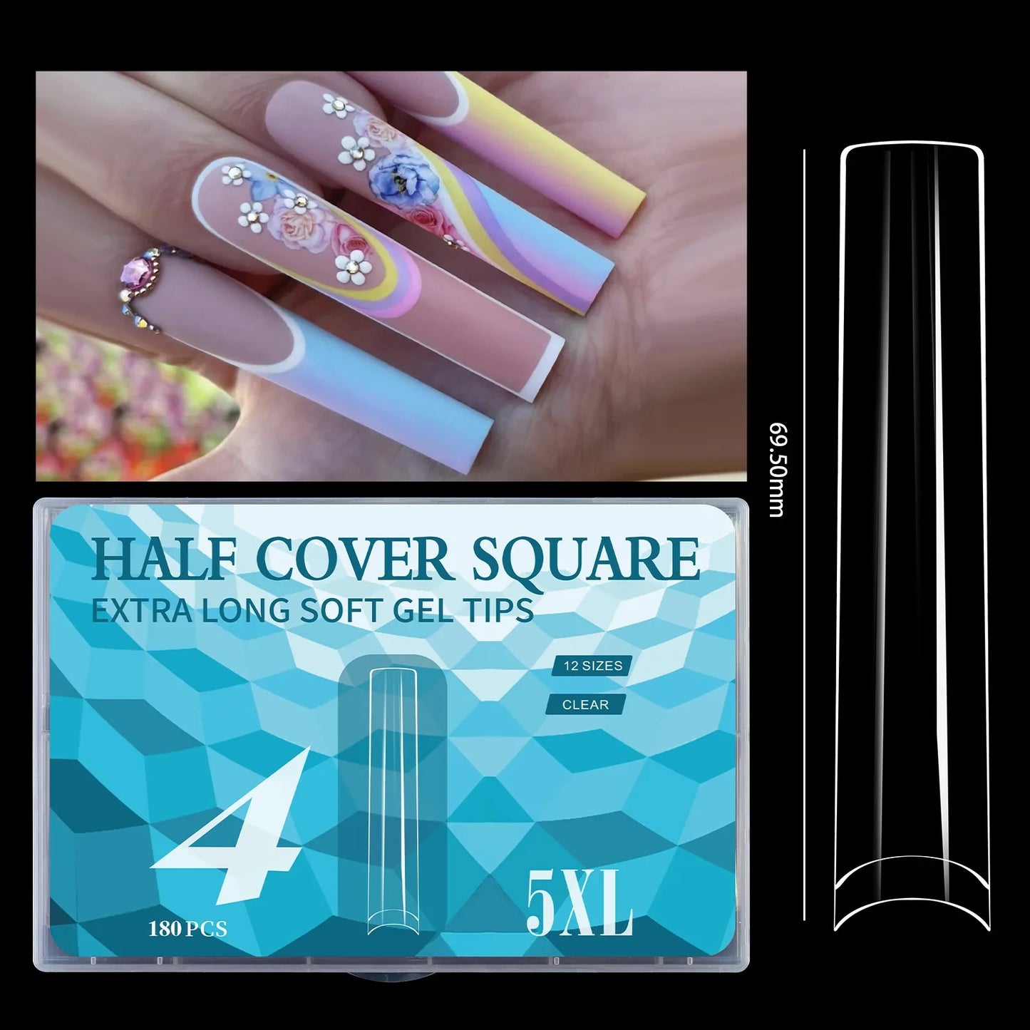 5XL Soft Gel Tips Press On Nails Acrylic Half/Full Cover Fake Nails 180pcs Stiletto Coffin Ballet DIY Extension Nail Supplies