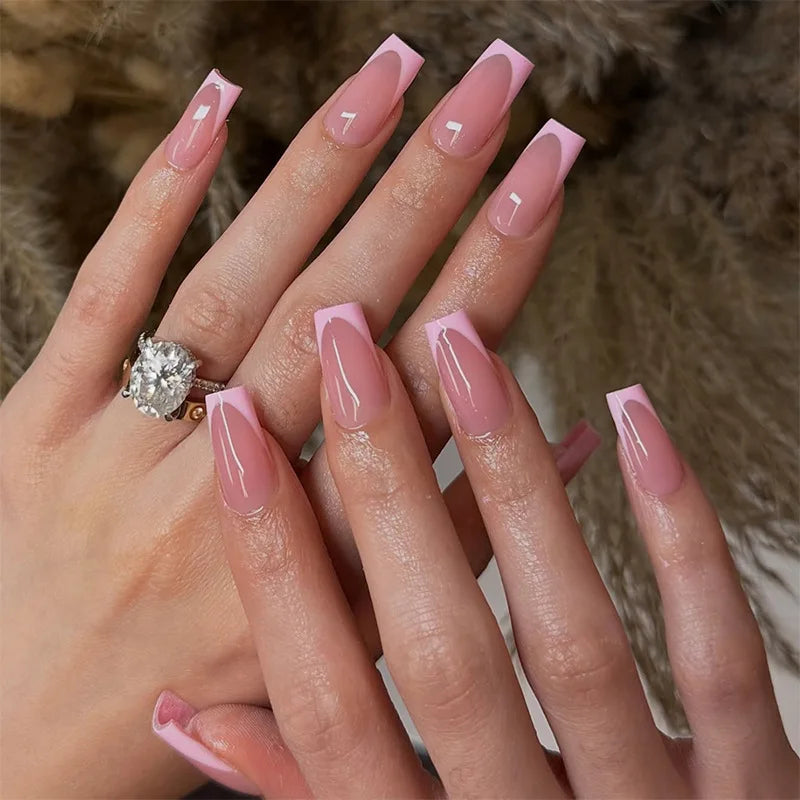 Nude Color Press On Nails 24Pcs Short Almond Fake Nails White French Tip Wearable False Nails Patches Women Girls DIY Manicure