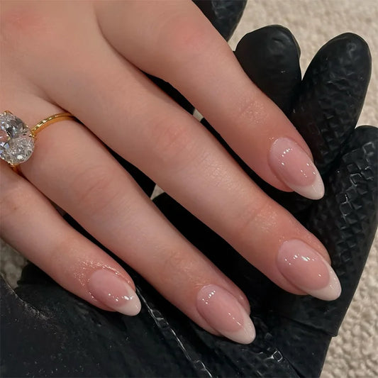 Nude Color Press On Nails 24Pcs Short Almond Fake Nails White French Tip Wearable False Nails Patches Women Girls DIY Manicure