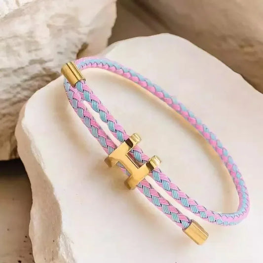 2025 new Fashionable and simple stainless steel bracelet, I-shaped buckle bracelet, couple lucky woven bracelet
