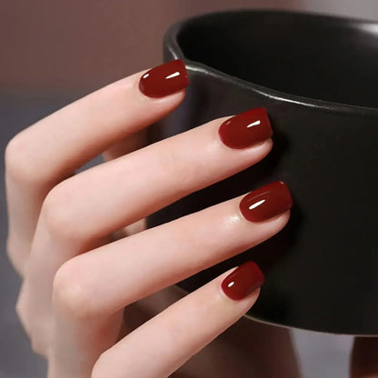 Almond Mid-length Black Fake Nail Solid Color Press on Nails Simple Full Cover Artificial Nail For Girls Nail Extension 24Pcs