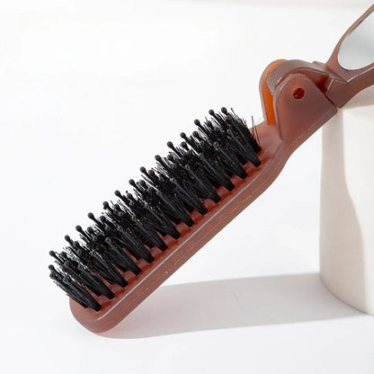 1Pc Foldable Bristle Comb with Mirror Mane Bristle Hair Brush Portable Pocket Collapsible Travel Massage Salon Hair Styling Tool
