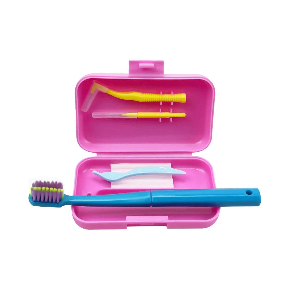 1 Box Dental Cleaning Care Kits Portable Travel Oral Teeth Cleaning Set Detachable Toothbrush Interdental Brush Storage Case