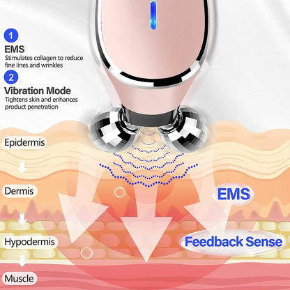 Microcurrent Facial Device EMS Vibrating Face Massager Roller Anti Wrinkle Skin Tightening Double Chin Face Lifting Machine