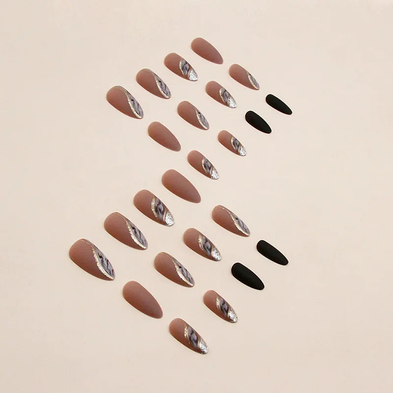 24-piece Long French Minimalist Smudged Nails with 1 Jelly Gel and 1 Nail File