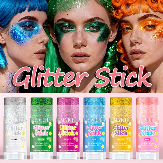 6 color Glitter Sequin Stick Multifunctional Face Lip Hair Body Sequins Glitter Cream Eyeshadow Gel Music Festival Stage Makeup