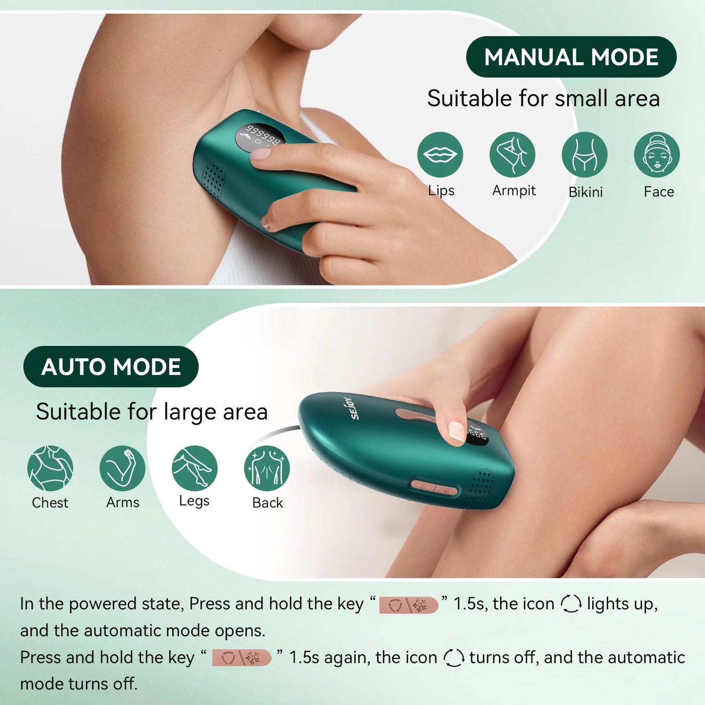 SEJOY IPL Laser Hair Removal Device for Women & Men Painless, Permanent Hair Removal for Women’s Body and Bikini Line