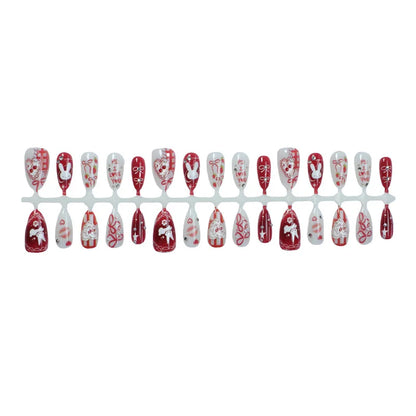24pcs Bow Cartoon Rabbit Press on Nails Almond French Fake Nails Full Cover Wearable False Nails