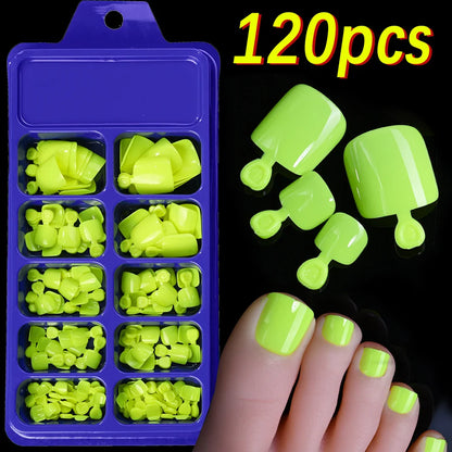 120pcs/Box French Tip Press-On Toenails Pink Color System Square Shape Foot Nails Short Length Glossy Finish False Toe Nails Set