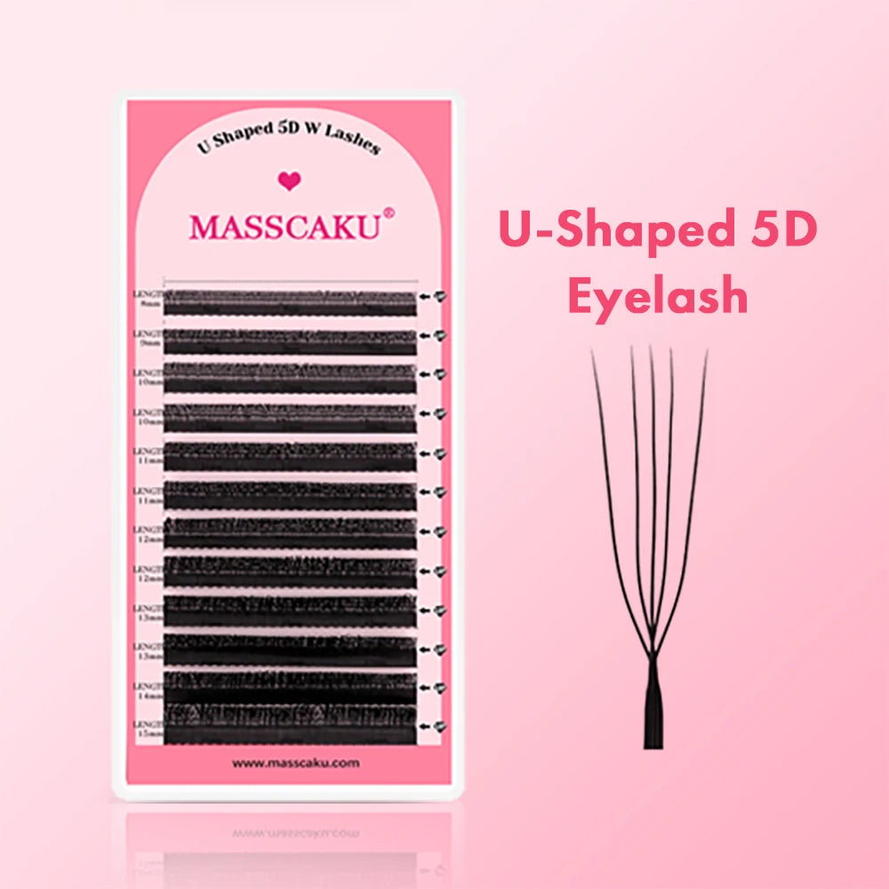 MASSCAKU U Shaped 4D 5D Eyelash Extensions 0.07mm Thickness Rapid Grafting Lightweight Durable Flat Root Lashes Makeup Products