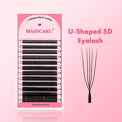 MASSCAKU U Shaped 4D 5D Eyelash Extensions 0.07mm Thickness Rapid Grafting Lightweight Durable Flat Root Lashes Makeup Products