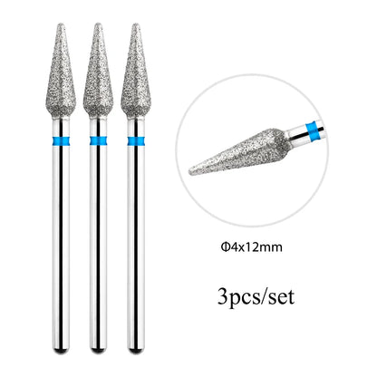 TP 3pcs/set Flame Diamond Nail Drill Bits 3/32'' Russian Electric File Bits Milling Cutter for Manicure Cuticle Remove Nail Tool