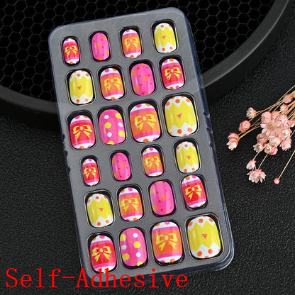 12pcs/Box Children Acrylic Fake Nails Safe Non-Toxic Adhesive Fake Nail DIY Artificial Fingernails for Girls Children's Day Gift