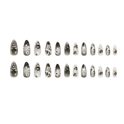24pcs Gradient Black False Nails Cute Cartoon Cat's Eye Forest Elf Girl Press On Nails Glossy Almond Sweet Cool Fake Nail Tips