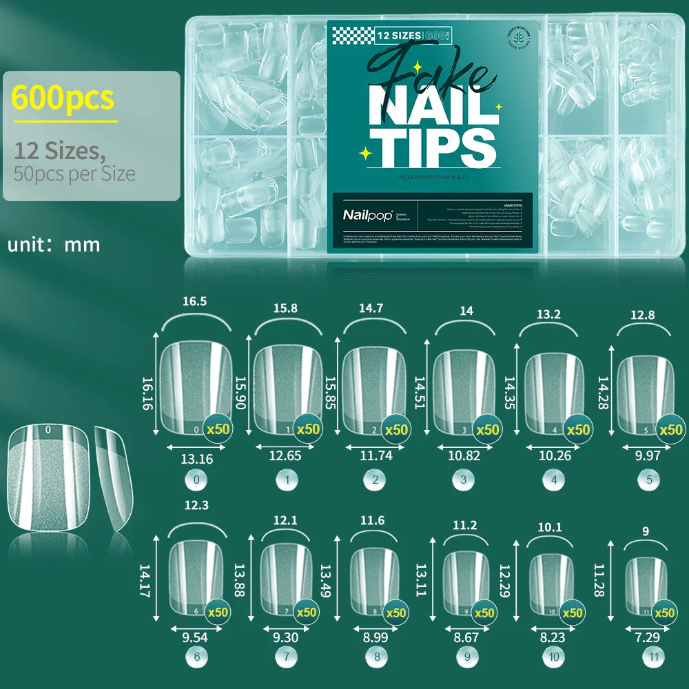 Nailpop 600PCS Soft Gel X Nail Tips Full Cover Coffin Stiletto Fake Nails Extra Short Almond Square Soak Off Gel False Nail Tips