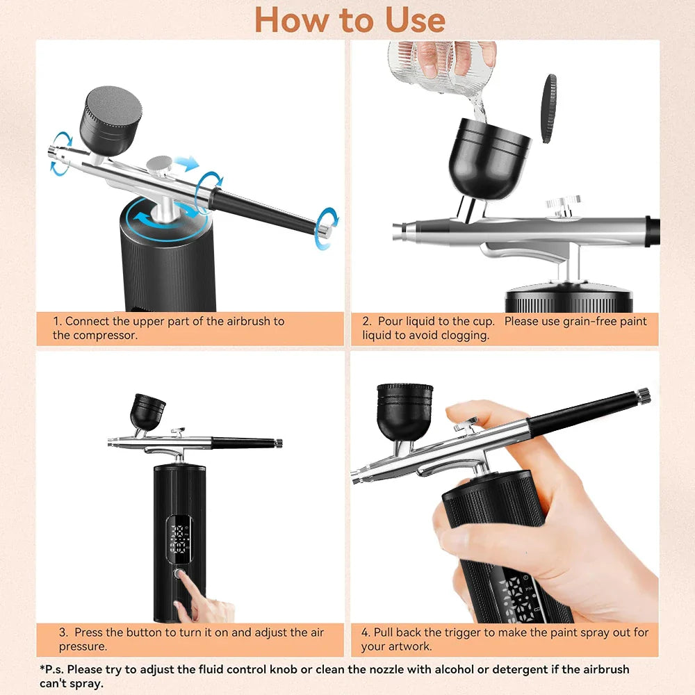 Airbrush Nail with Compressor Cordless Mini Airbrush Nail Kit Portable Electric Mini Spray Gun Multifunctional beauty device