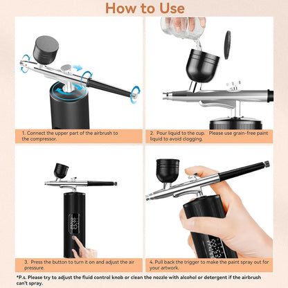 Airbrush Nail with Compressor Cordless Mini Airbrush Nail Kit Portable Electric Mini Spray Gun Multifunctional beauty device