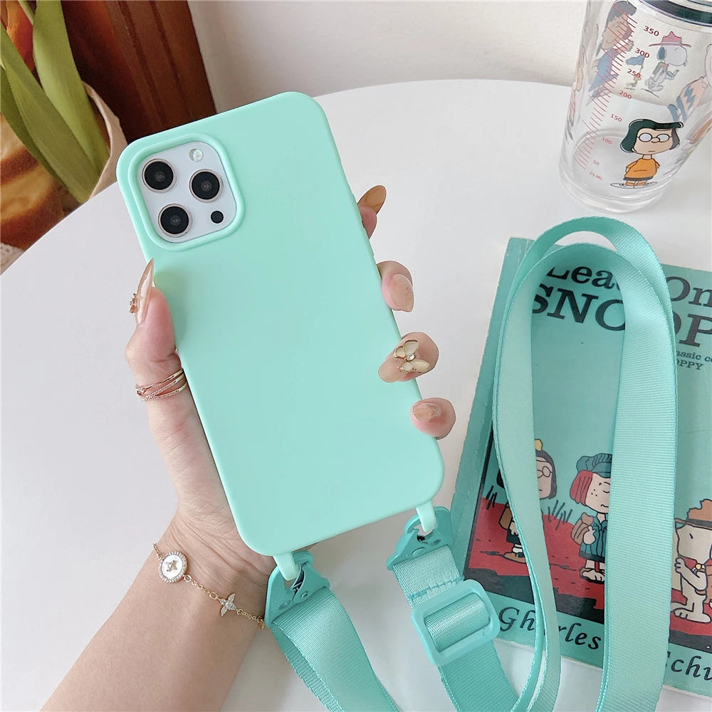 Crossbody Neck Strap Soft Silicone Phone Case For Samsung Galaxy S22 Ultra S21 S20 Plus FE Note 20 10 S10 S9 8 Cord Rope Cover