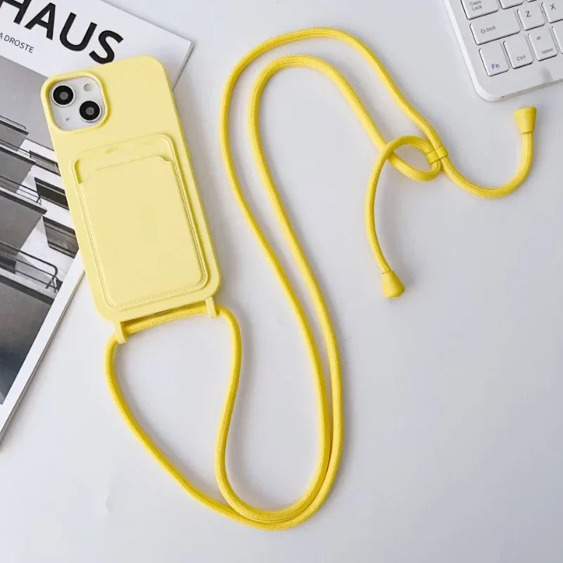 Crossboby Lanyard Rope Phone Case for IPhone 17 Air 16 15 14 Plus 13 12 11 Pro Max Silicone Card Package Fall Prevention Cover