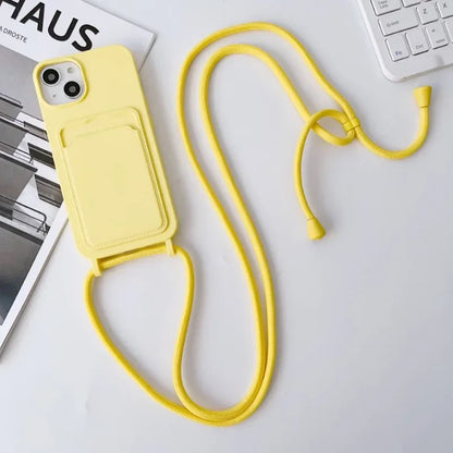 Crossboby Lanyard Rope Phone Case for IPhone 17 Air 16 15 14 Plus 13 12 11 Pro Max Silicone Card Package Fall Prevention Cover