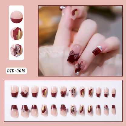 24Pcs 3D kuromi press on nails Y2K Cartoon Handmade Fake Nails Black Gel nail Wearable Nails Cinnamoroll Melody Anime False Nail