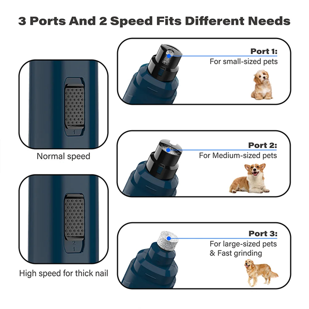 2-Speed Dog Nail Grinder  Enhanced Pet Nail Grinder Super Quiet Rechargeable Electric Dog Nail Trimmer Painless paws grooming