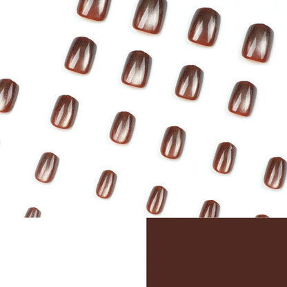 24pcs/set cat eyes fake nails for women girls red brown green blue grey sparkling short tips faux ongles press on false nail