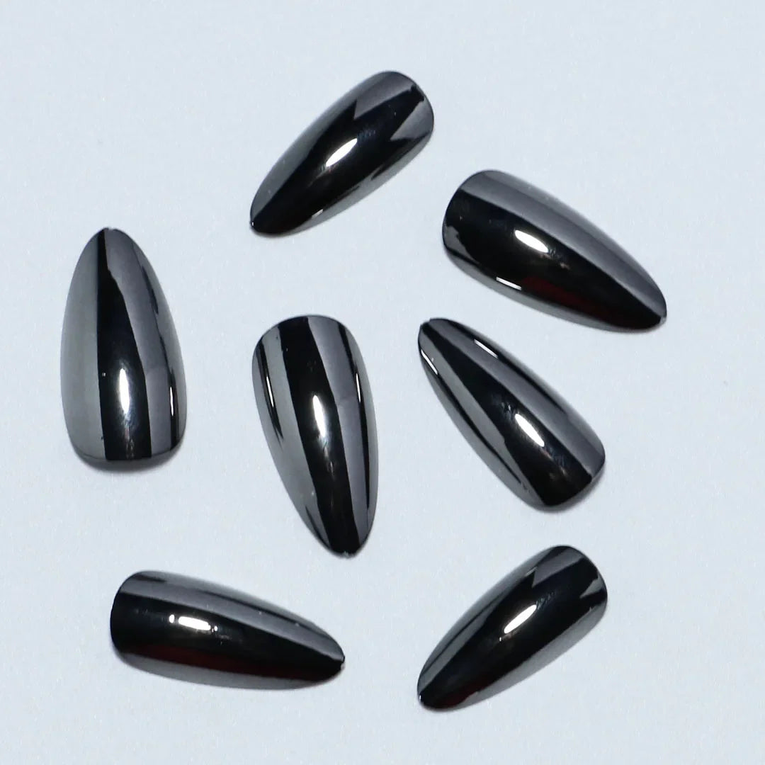 24pc/set Medium almond fake nails metallic mirror red black purple blue golden tips faux ongles y2k press on acylic false nail