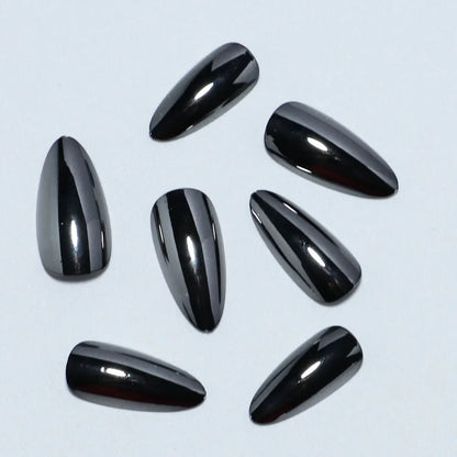 24pc/set Medium almond fake nails metallic mirror red black purple blue golden tips faux ongles y2k press on acylic false nail