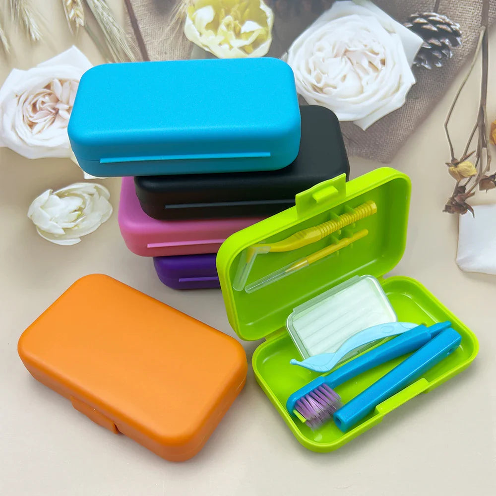 1 Box Dental Cleaning Care Kits Portable Travel Oral Teeth Cleaning Set Detachable Toothbrush Interdental Brush Storage Case