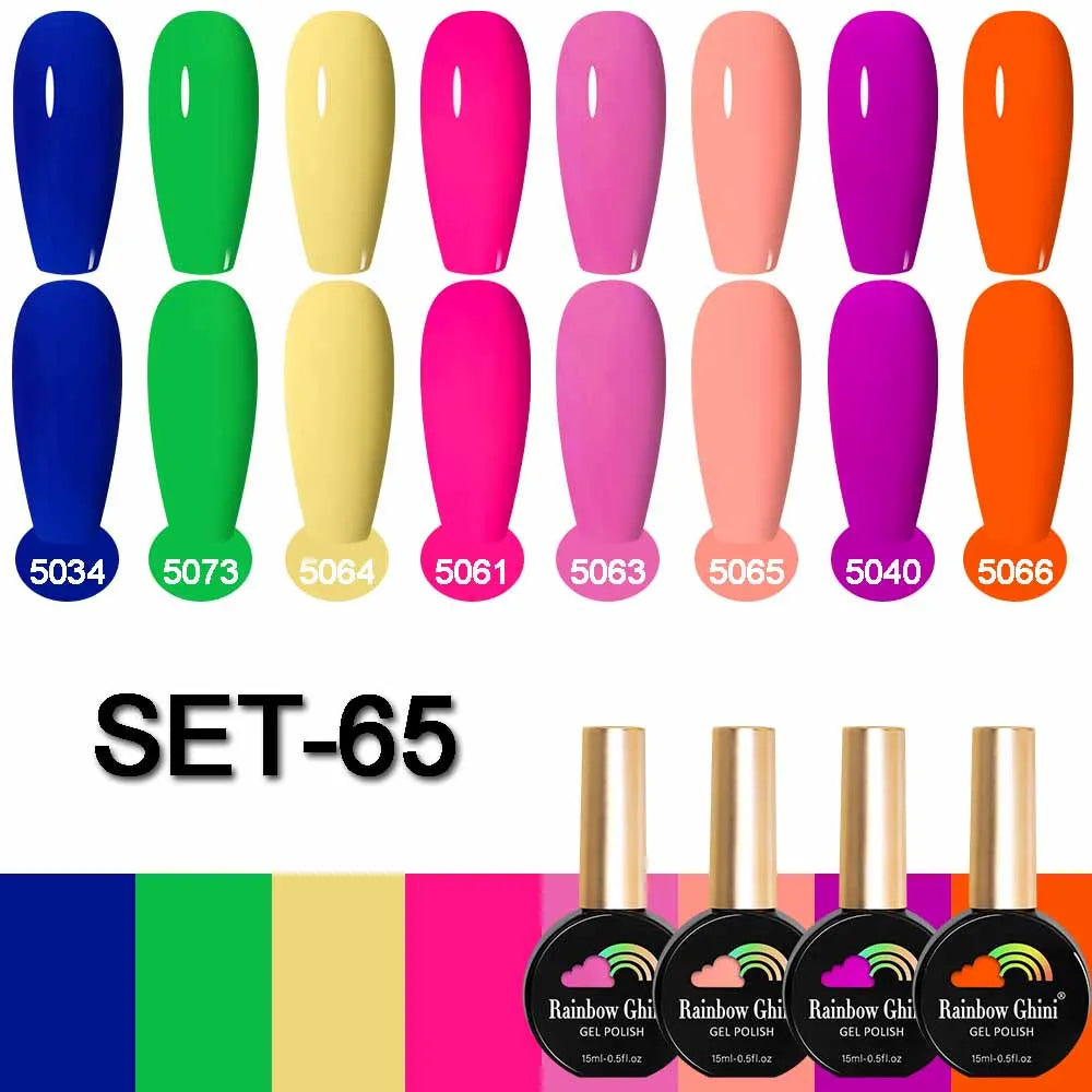 Rainbow Ghini 15ML 8Pcs/Set Nude Glitter Gel Nail Polish HEMA TPO FREE Colorful Nail UV LED Hybrid Gel Varnish All For Manicure